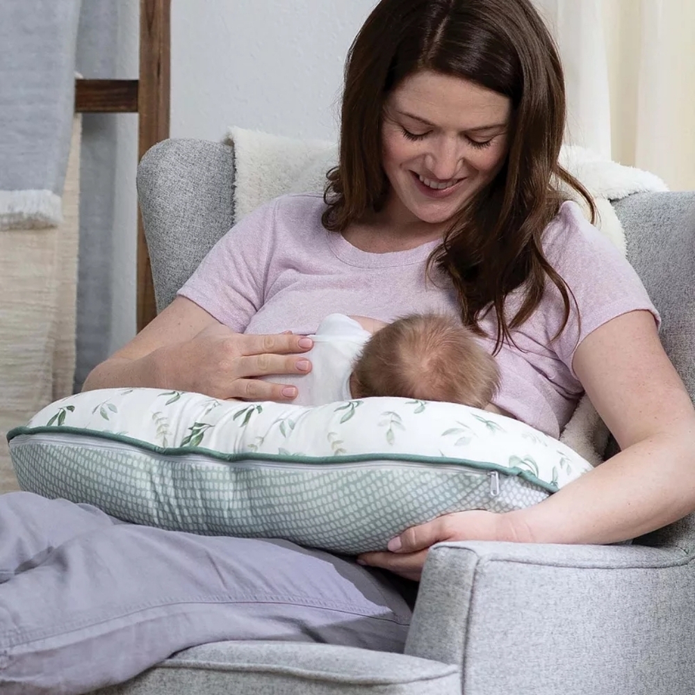 Boppy Original Support Nursing Pillow With Green Leaf Cover - Picture 3 of 8